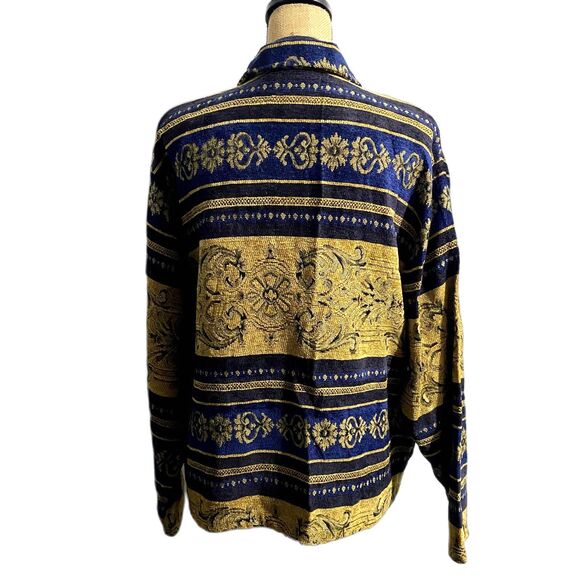 Vintage Tantrums Tapestry Jacket Crest Button Brocade Beaded Navy‎ Gold Size XL - Picture 3 of 4
